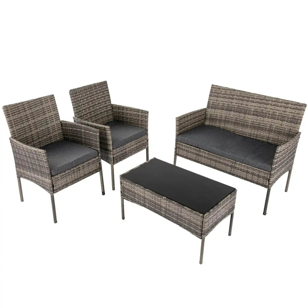 4 Seater Wicker Outdoor Lounge Set - Mixed Grey - Furniture > Outdoor