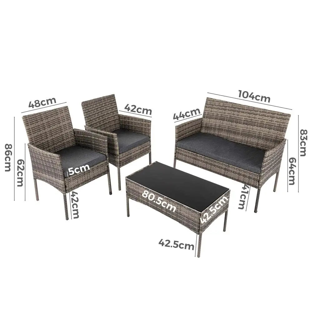 4 Seater Wicker Outdoor Lounge Set - Mixed Grey - Furniture > Outdoor