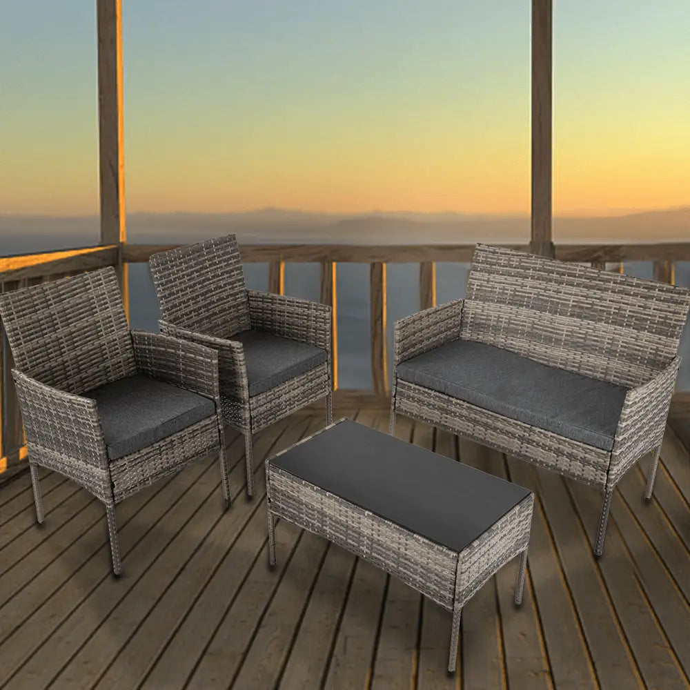 4 Seater Wicker Outdoor Lounge Set - Mixed Grey - Furniture > Outdoor