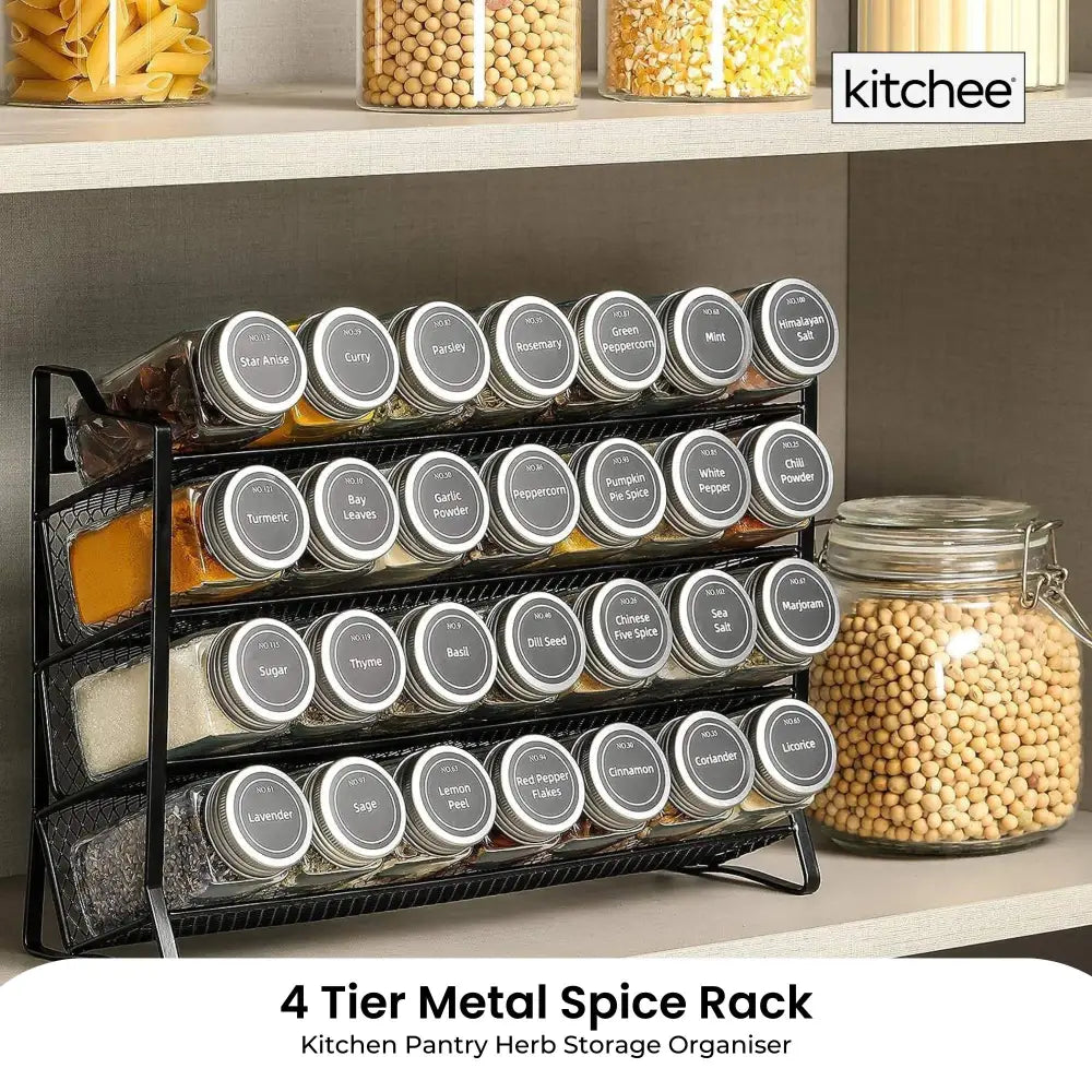 4 Tier Metal Spice Rack - Kitchen Pantry Herb Storage Organiser - Home & Garden > Kitchenware > Food Storage