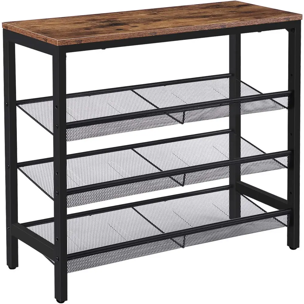 4-Tier Shoe Rack Industrial Shoe Organizer Storage Bench - Furniture > Living Room