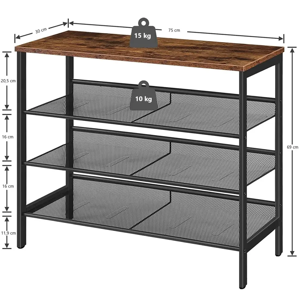 4-Tier Shoe Rack Industrial Shoe Organizer Storage Bench - Furniture > Living Room