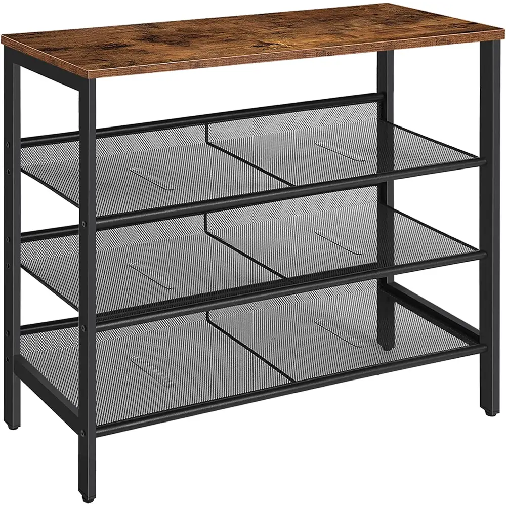 4-Tier Shoe Rack Industrial Shoe Organizer Storage Bench - Furniture > Living Room