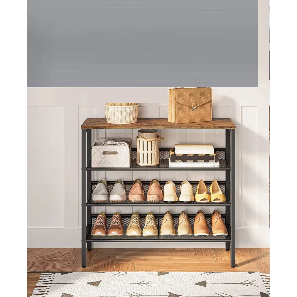 4-Tier Shoe Rack Industrial Shoe Organizer Storage Bench - Furniture > Living Room