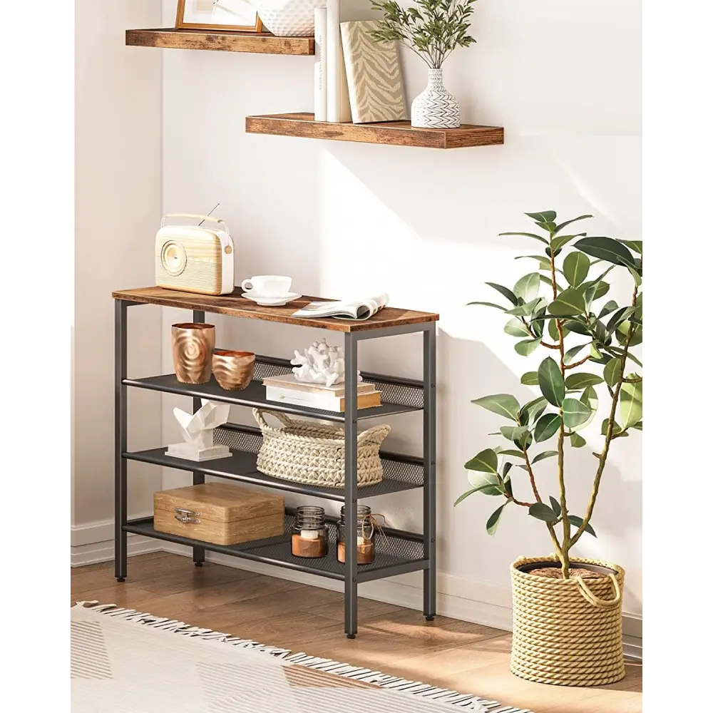 4-Tier Shoe Rack Industrial Shoe Organizer Storage Bench - Furniture > Living Room