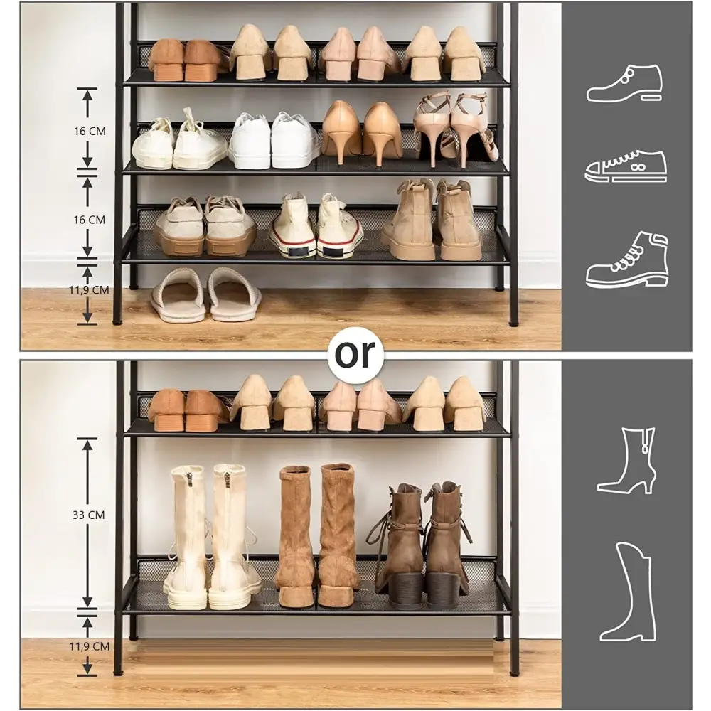 4-Tier Shoe Rack Industrial Shoe Organizer Storage Bench - Furniture > Living Room
