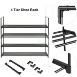 4-Tier Stainless Steel Shoe Rack Storage Organizer to Hold up to 20 Pairs of Shoes (80cm Black) - Furniture > Living