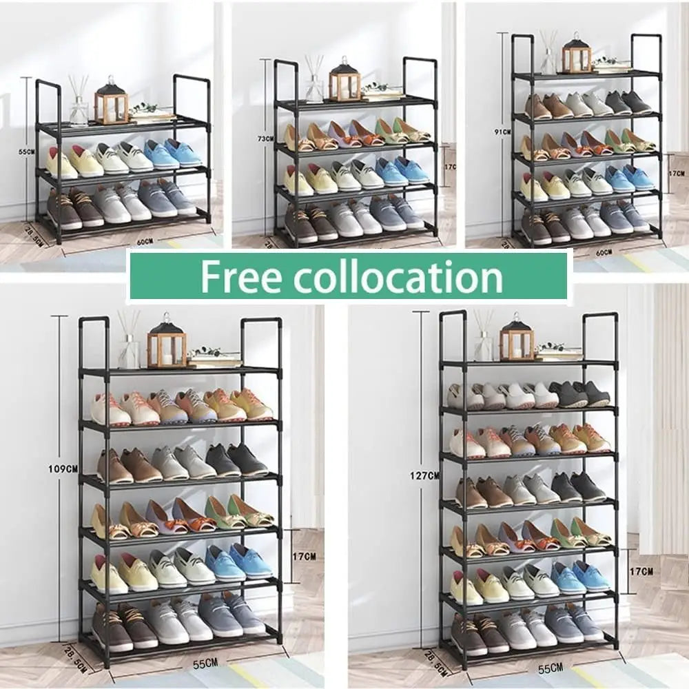 4-Tier Stainless Steel Shoe Rack Storage Organizer to Hold up to 20 Pairs of Shoes (80cm Black) - Furniture > Living