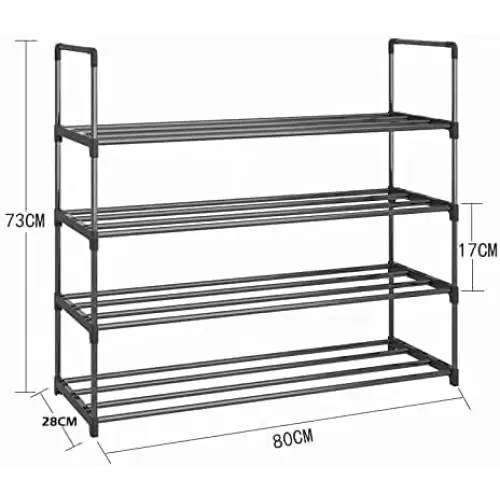 4-Tier Stainless Steel Shoe Rack Storage Organizer to Hold up to 20 Pairs of Shoes (80cm Black) - Furniture > Living