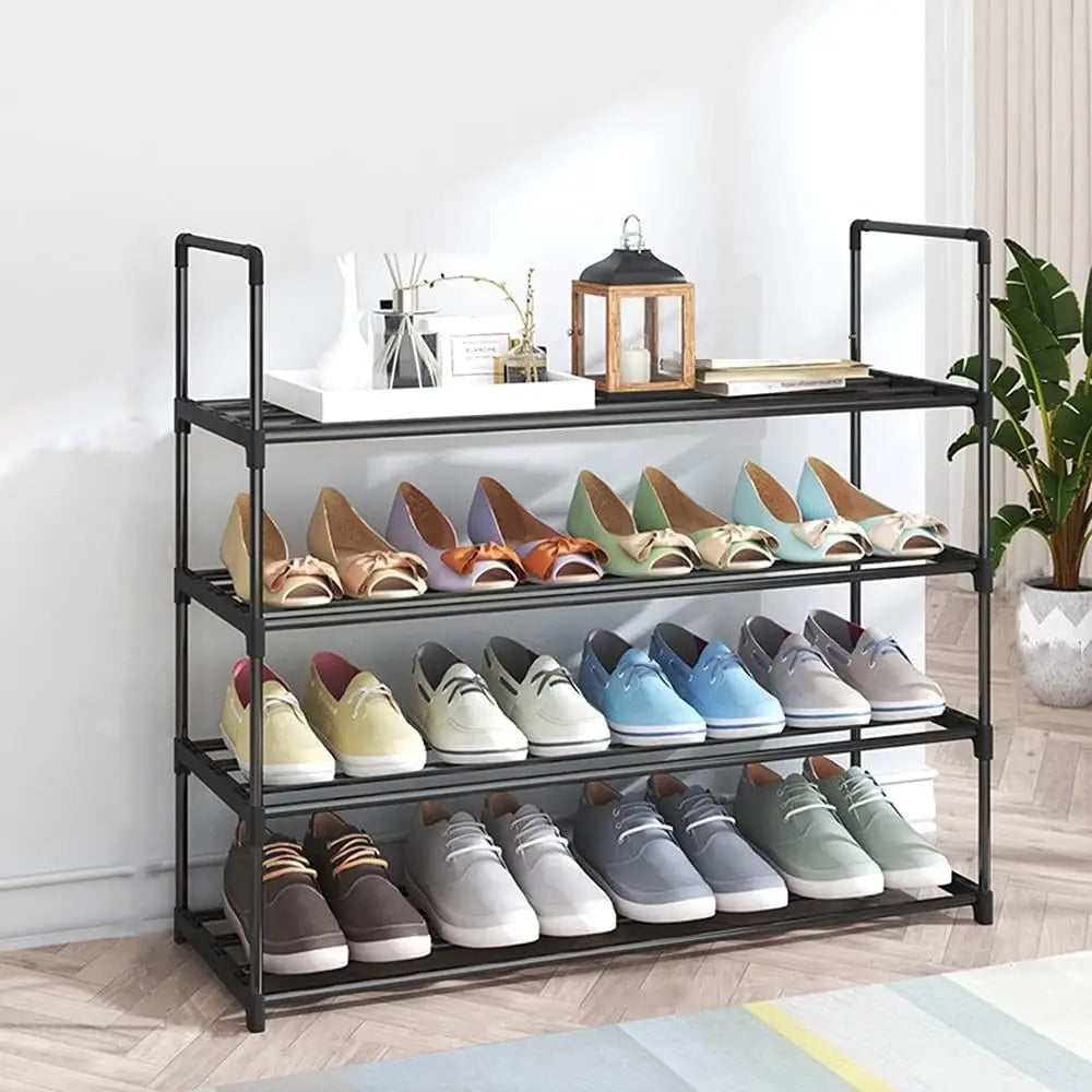 4-Tier Stainless Steel Shoe Rack Storage Organizer to Hold up to 20 Pairs of Shoes (80cm Black) - Furniture > Living