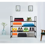 4-Tier Stainless Steel Shoe Rack Storage Organizer to Hold up to 20 Pairs of Shoes (80cm Black) - Furniture > Living