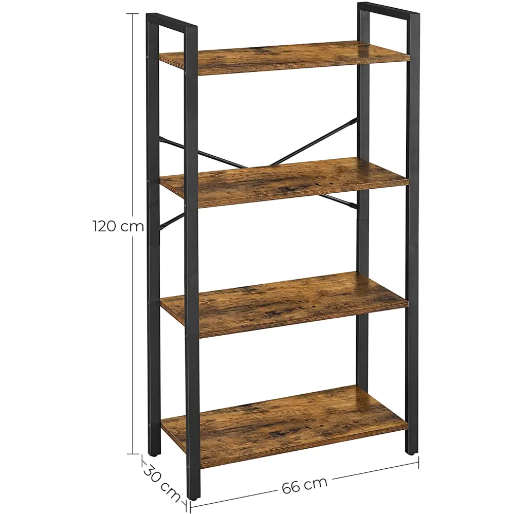4-Tier Storage Rack with Steel Frame 120 cm High Rustic Brown and Black - Furniture > Living Room