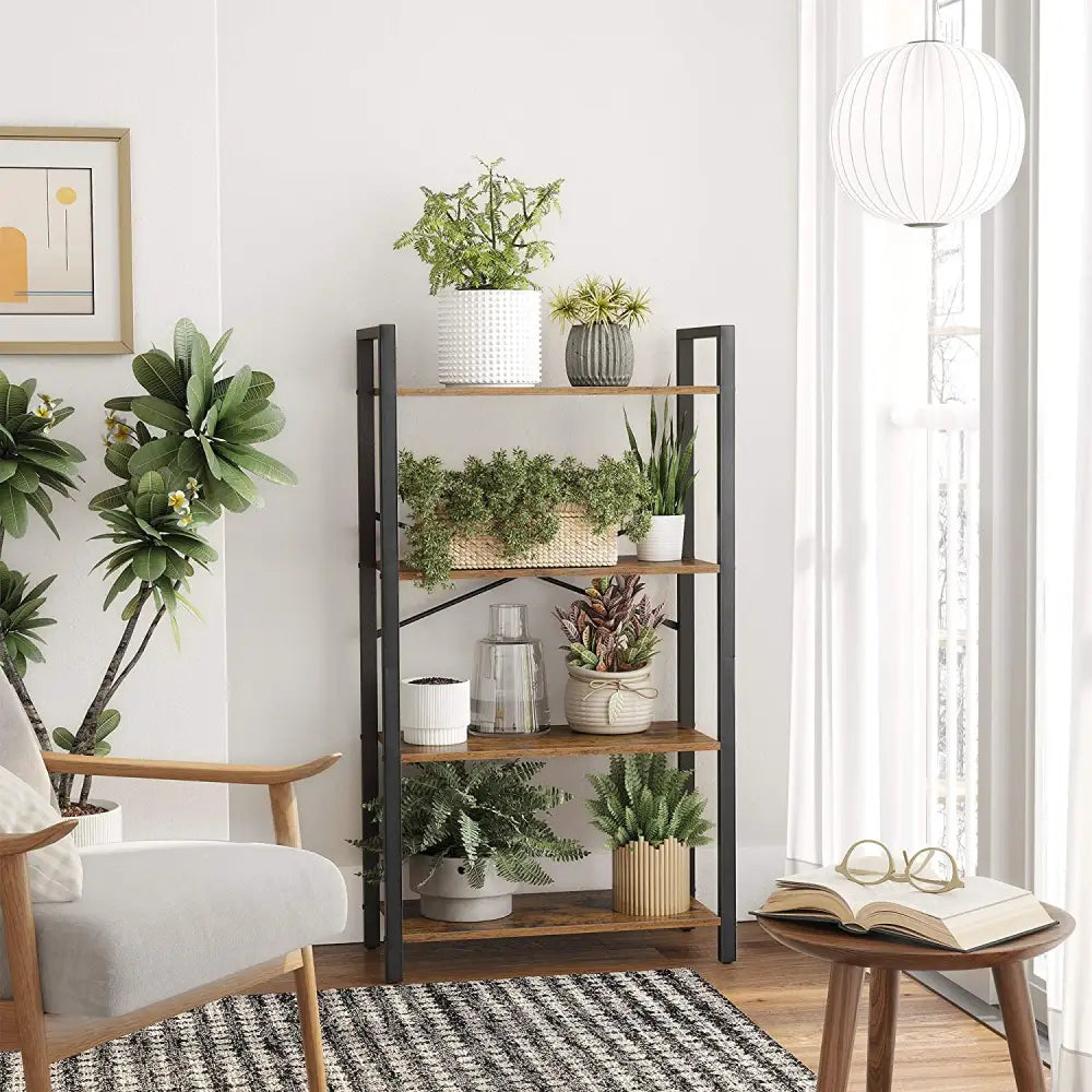 4-Tier Storage Rack with Steel Frame 120 cm High Rustic Brown and Black - Furniture > Living Room