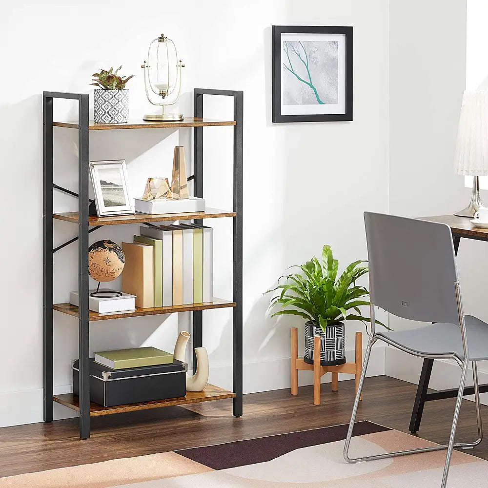 4-Tier Storage Rack with Steel Frame 120 cm High Rustic Brown and Black - Furniture > Living Room