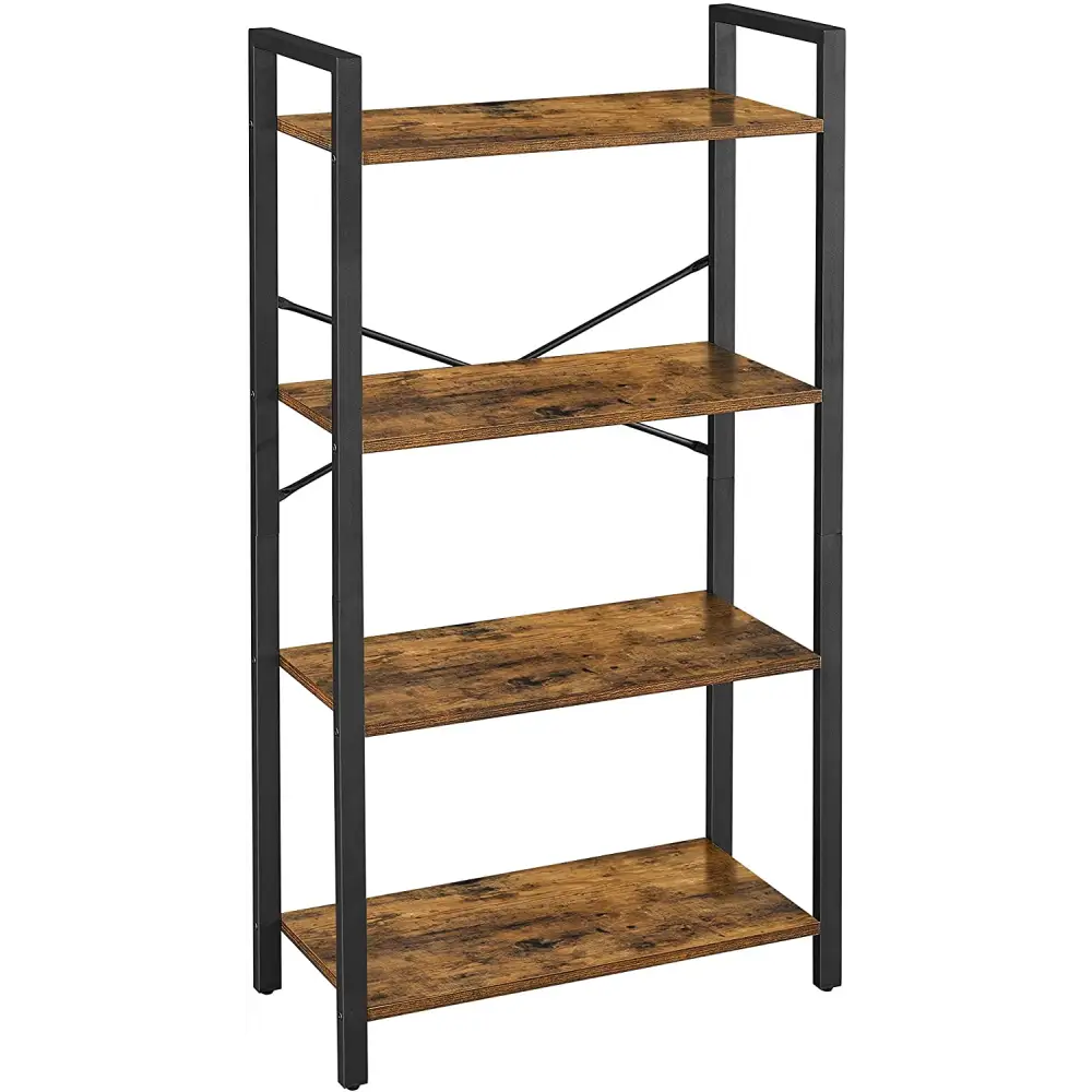 4-Tier Storage Rack with Steel Frame 120 cm High Rustic Brown and Black - Furniture > Living Room