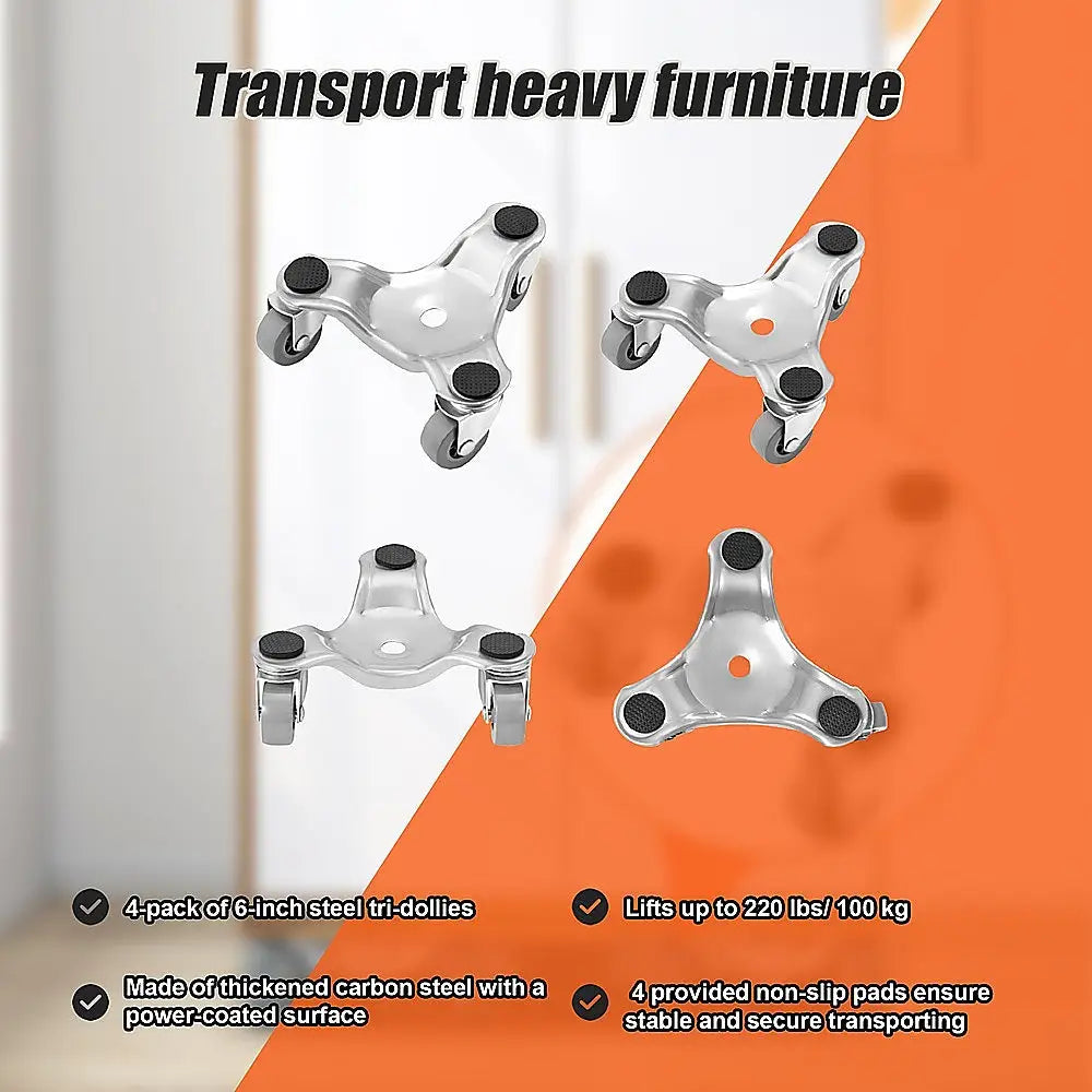 4 X All-purpose Dolly Metal Heavy Duty Furniture Mover Slider Set - Furniture > Office