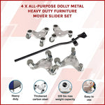 4 X All-purpose Dolly Metal Heavy Duty Furniture Mover Slider Set - Furniture > Office