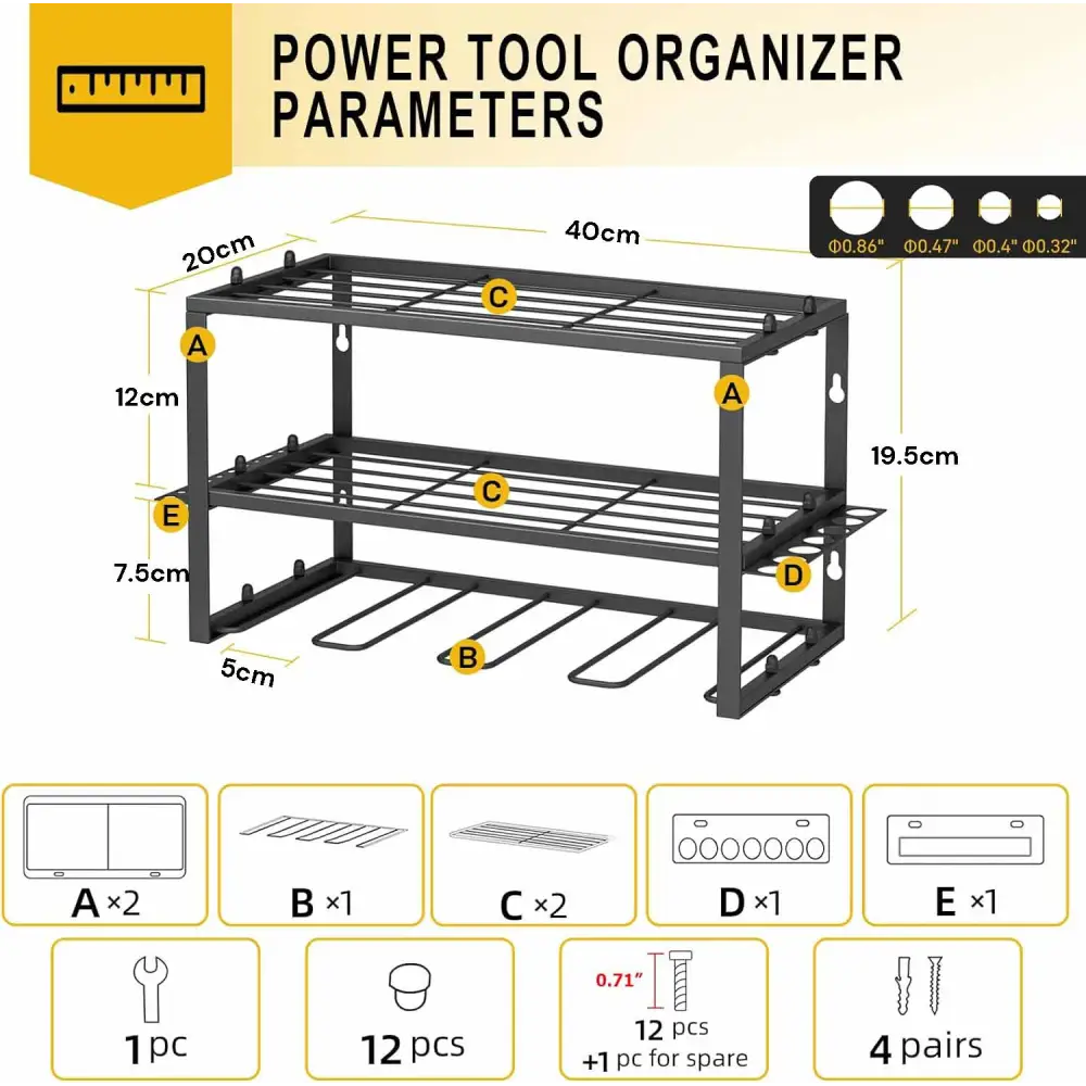40cm Power Tool Organizer 4 Layers Garage Tool Storage Rack Workshop Tool Shelf Drill Pliers Hammer Rack - Home &