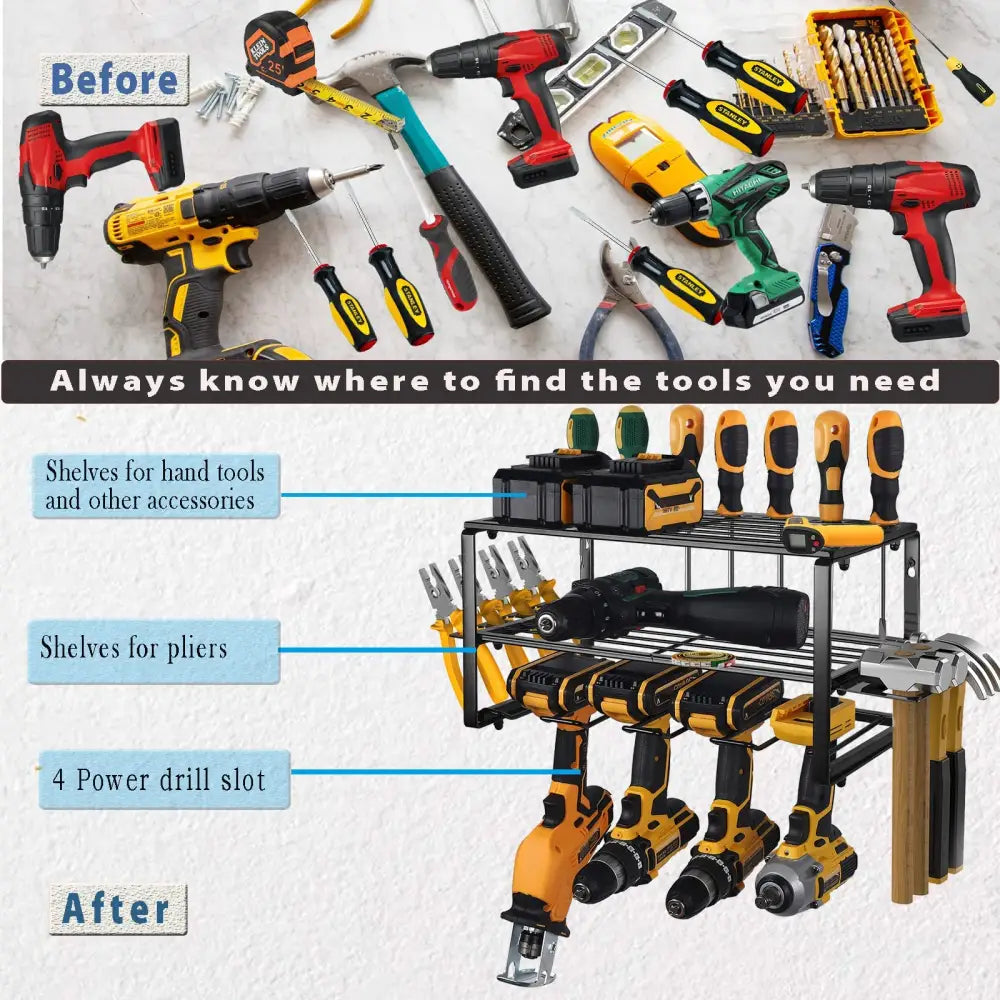 40cm Power Tool Organizer 4 Layers Garage Tool Storage Rack Workshop Tool Shelf Drill Pliers Hammer Rack - Home &