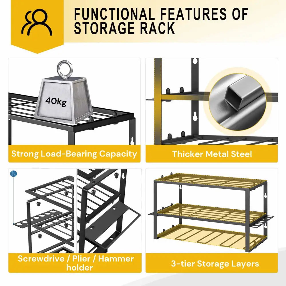 40cm Power Tool Organizer 4 Layers Garage Tool Storage Rack Workshop Tool Shelf Drill Pliers Hammer Rack - Home &