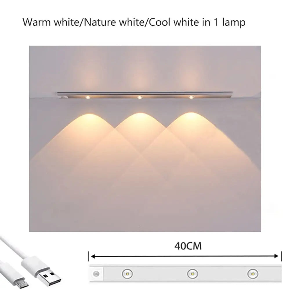 40cm Wireless LED Closet Lights Motion Sensor PIR Induction Lamp Lighting USB - Home & Garden > Garden Lights
