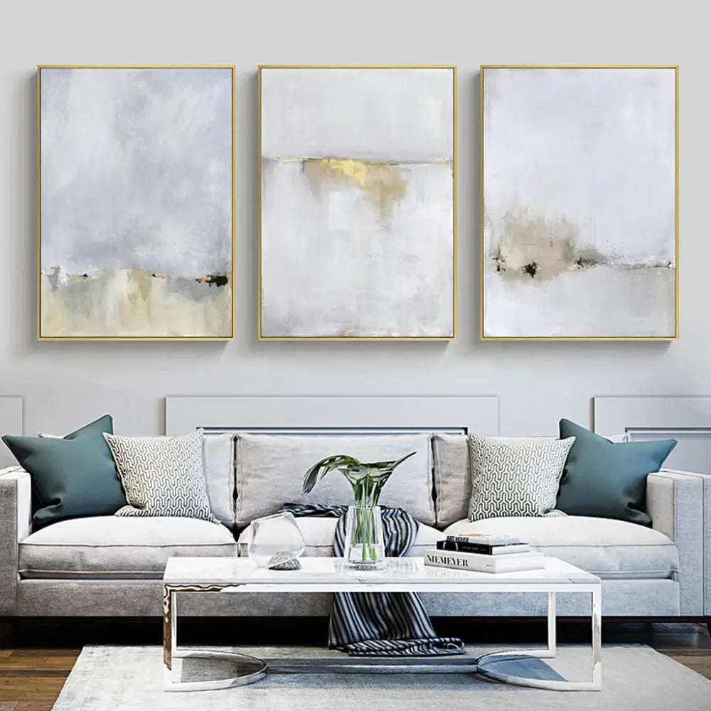 40cmx60cm Abstract golden white 3 Sets Gold Frame Canvas Wall Art - Home & Garden > Wall Art