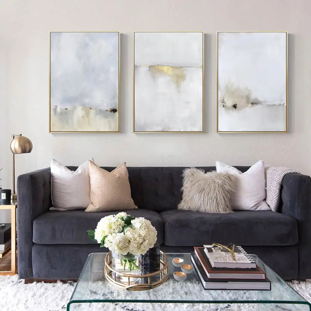 40cmx60cm Abstract golden white 3 Sets Gold Frame Canvas Wall Art - Home & Garden > Wall Art