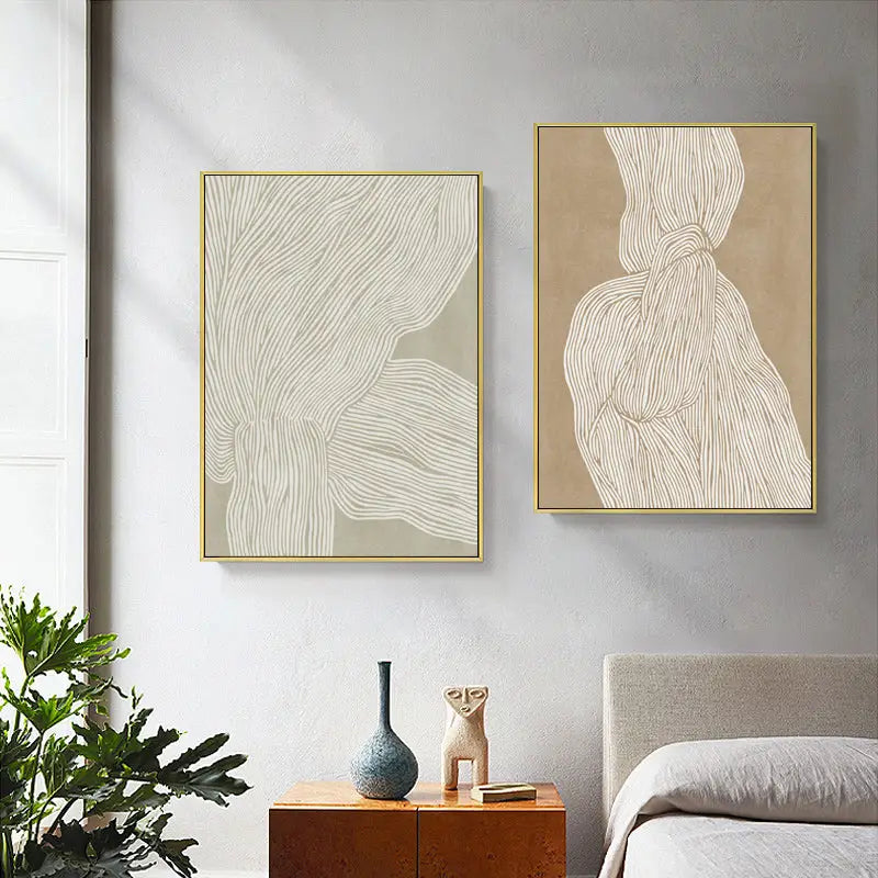 40cmx60cm Abstract Line 2 Sets Gold Frame Canvas Wall Art - Home & Garden > Wall Art