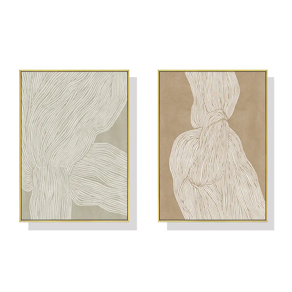 40cmx60cm Abstract Line 2 Sets Gold Frame Canvas Wall Art - Home & Garden > Wall Art