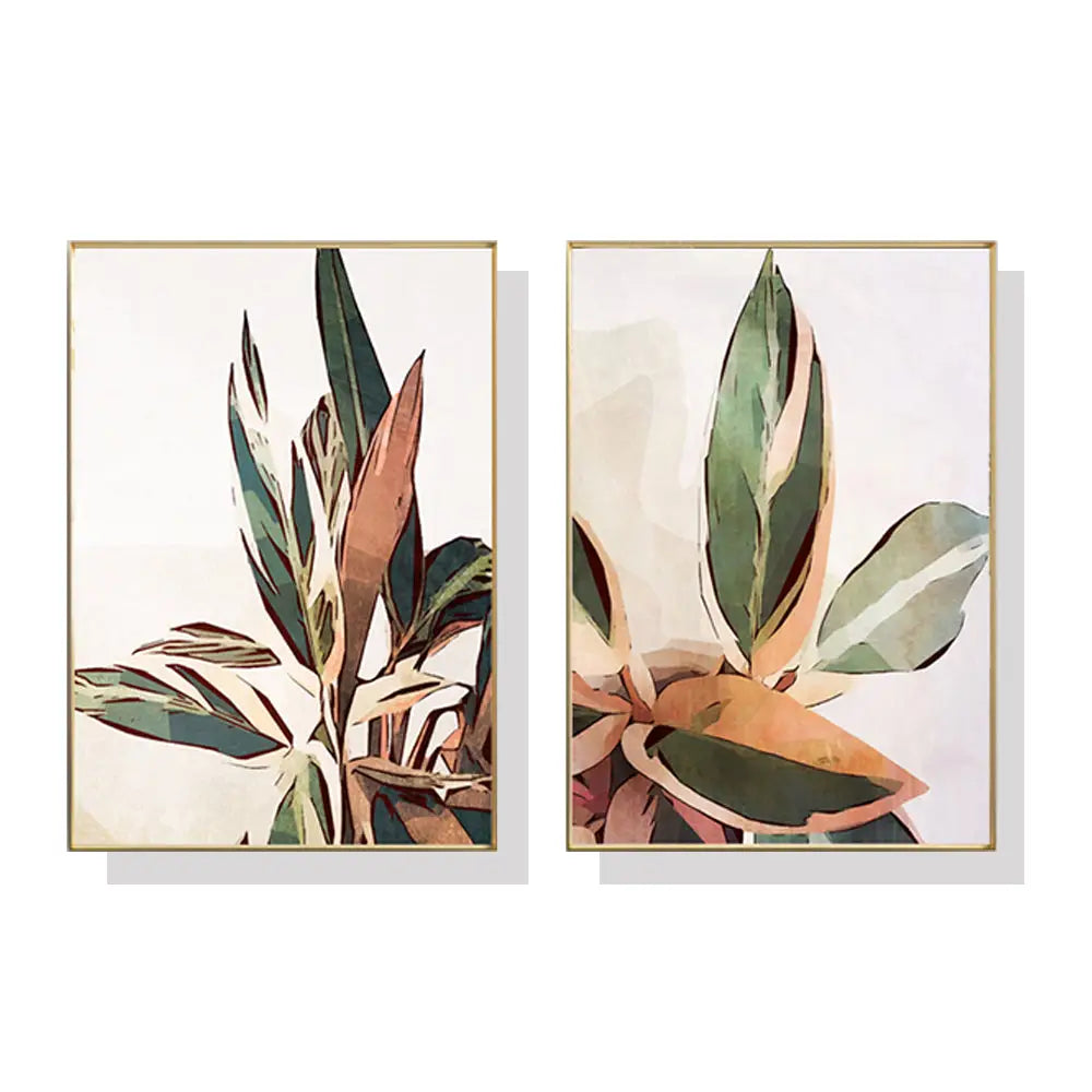 40cmx60cm Botanical Leaves 2 Sets Gold Frame Canvas Wall Art - Home & Garden > Wall Art
