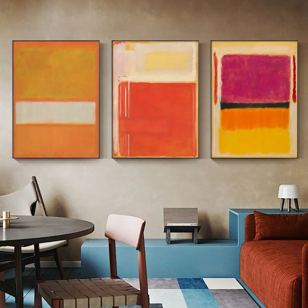 40cmx60cm Colourful 3 Sets By Mark Rothko Black Frame Canvas Wall Art - Home & Garden > Wall Art