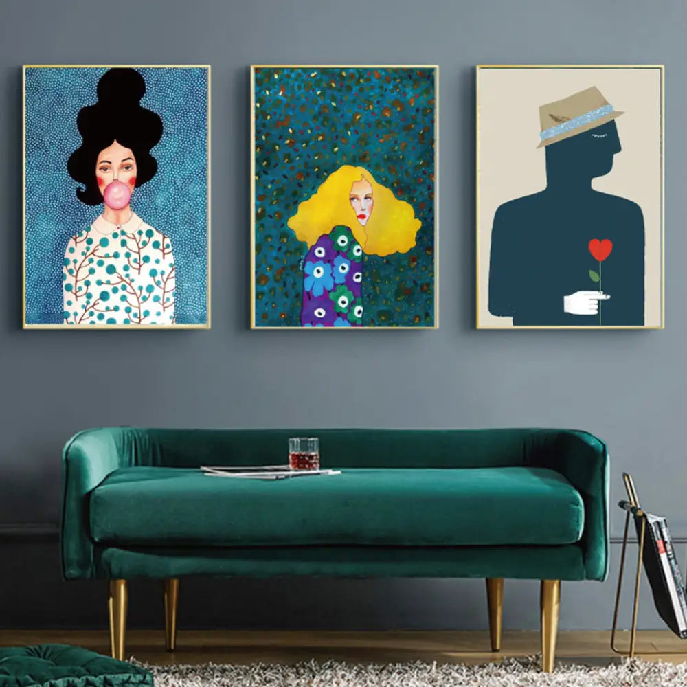 40cmx60cm Modern Figure 3 Sets Gold Frame Canvas Wall Art - Home & Garden > Wall Art