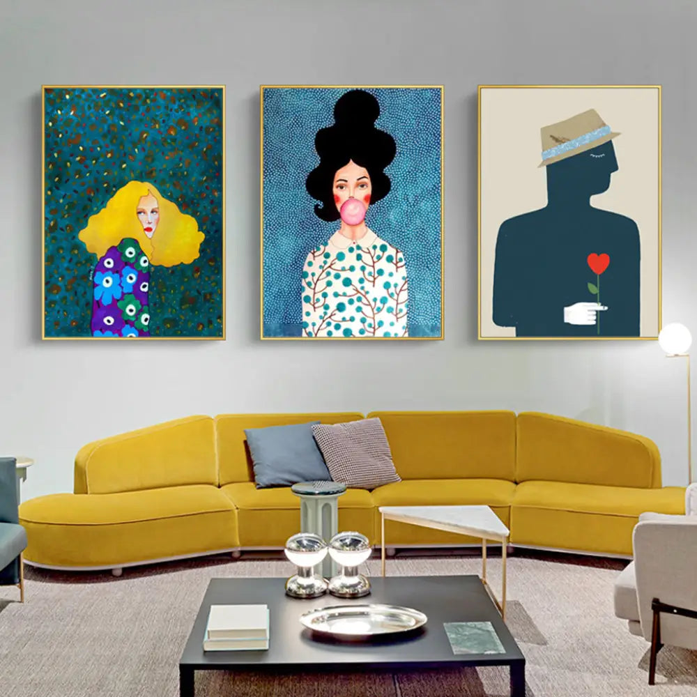 40cmx60cm Modern Figure 3 Sets Gold Frame Canvas Wall Art - Home & Garden > Wall Art