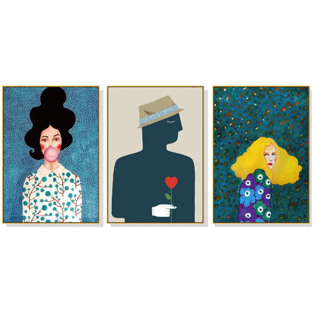40cmx60cm Modern Figure 3 Sets Gold Frame Canvas Wall Art - Home & Garden > Wall Art