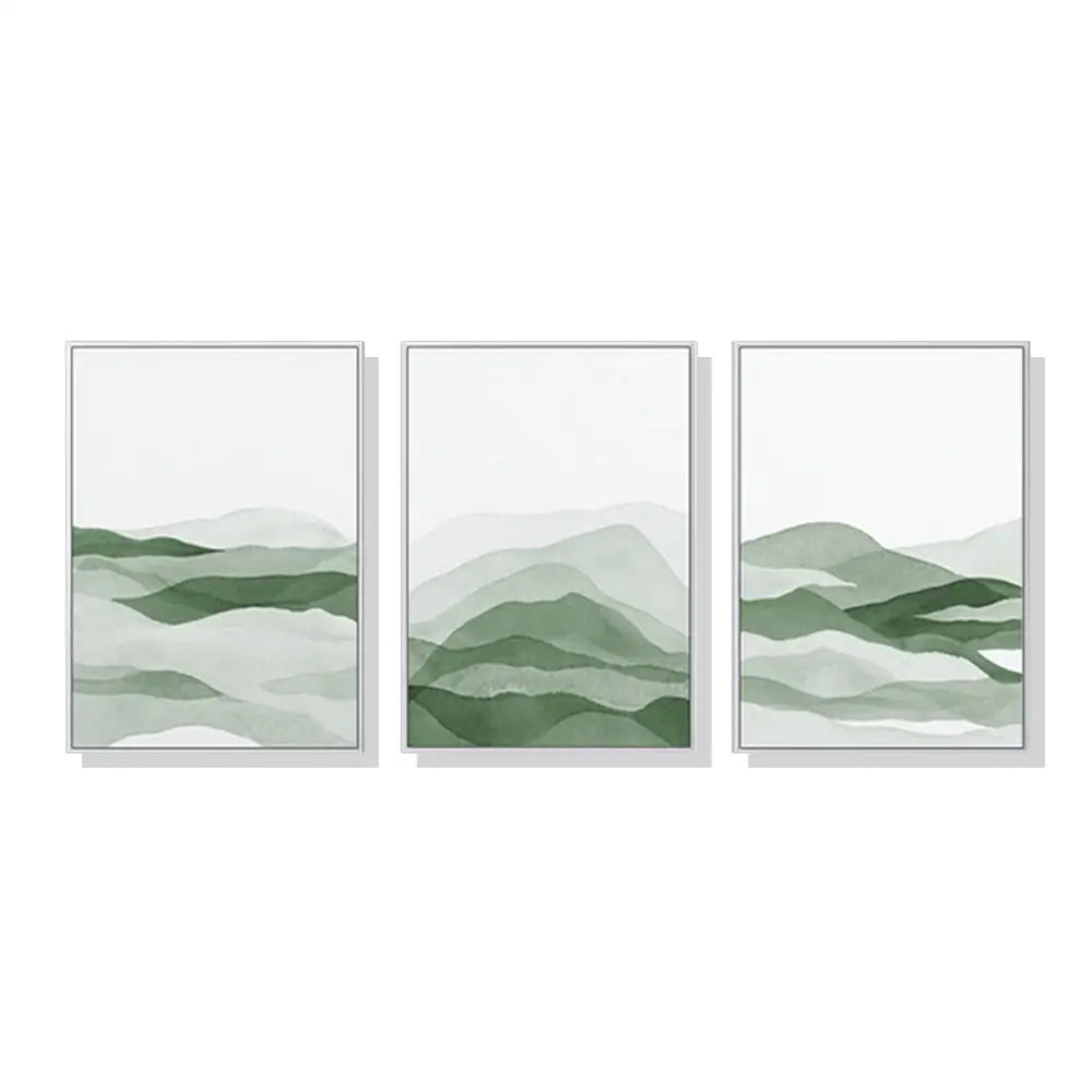 40cmx60cm Sage Green 3 Sets White Frame Canvas Wall Art - Home & Garden > Wall Art