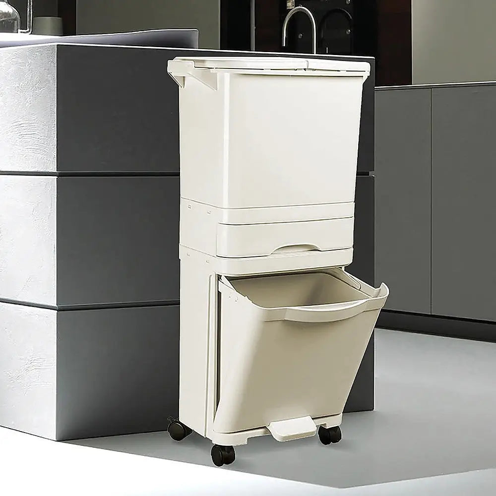 42L Rubbish Bin Waste Trash Can Pedal Recycling Kitchen Wheel 2 Compartment - Home & Garden > Kitchenware