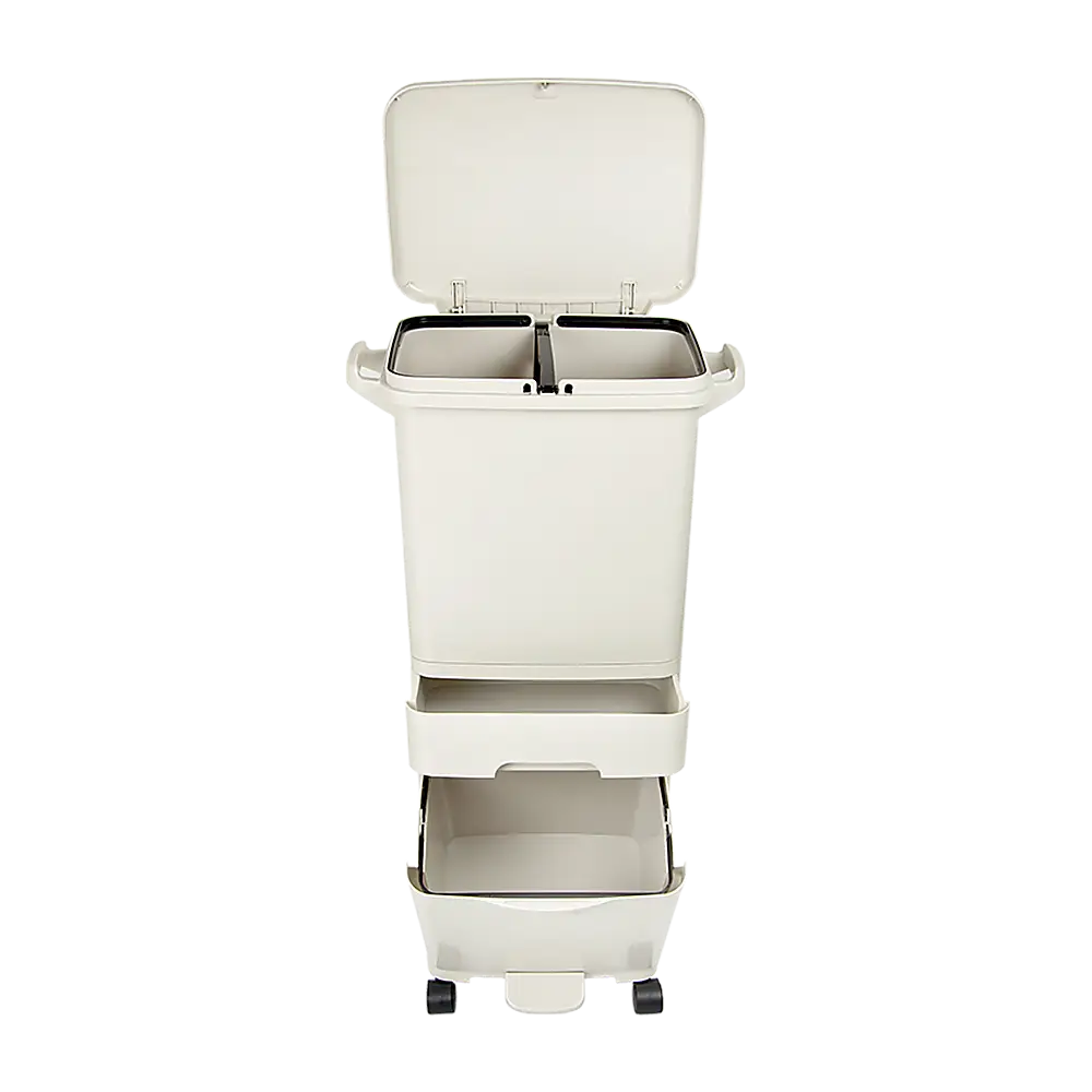 42L Rubbish Bin Waste Trash Can Pedal Recycling Kitchen Wheel 2 Compartment - Home & Garden > Kitchenware
