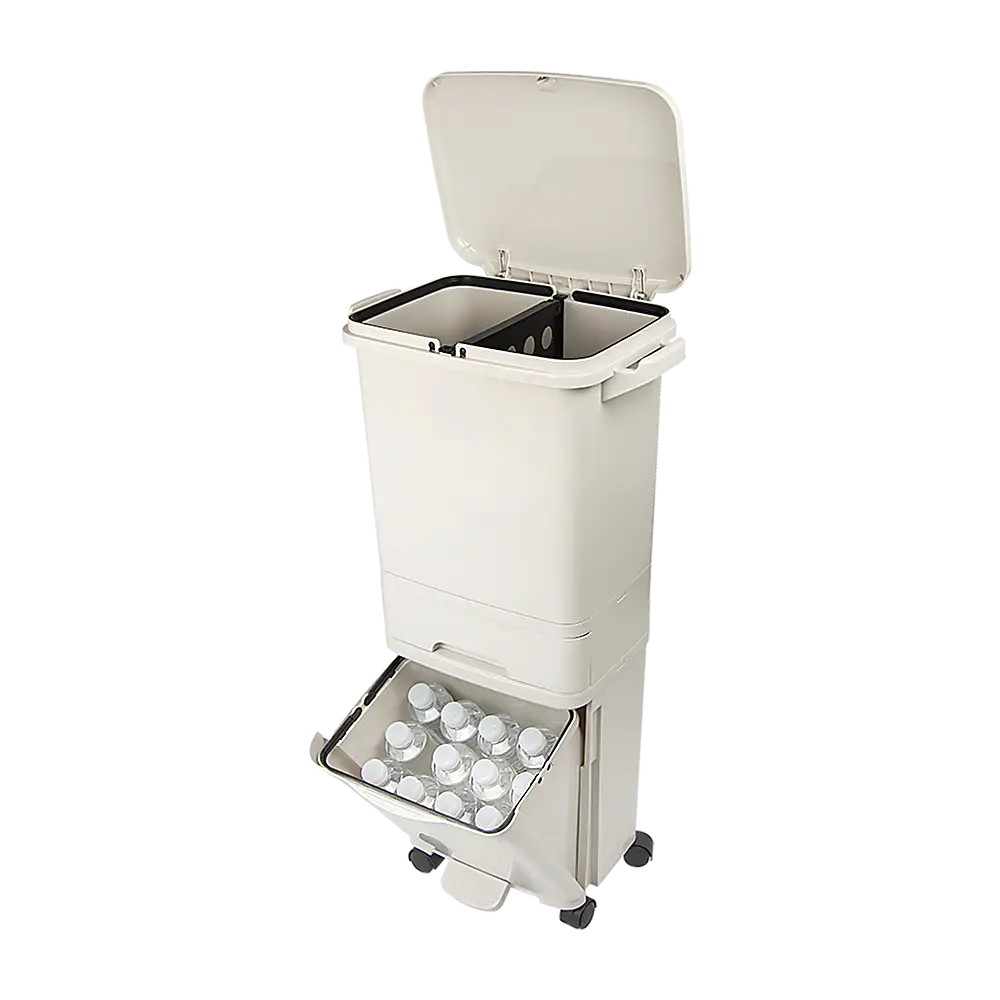 42L Rubbish Bin Waste Trash Can Pedal Recycling Kitchen Wheel 2 Compartment - Home & Garden > Kitchenware