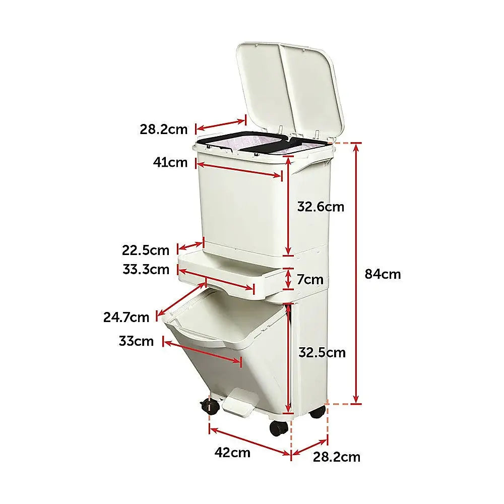 42L Rubbish Bin Waste Trash Can Pedal Recycling Kitchen Wheel 2 Compartment - Home & Garden > Kitchenware