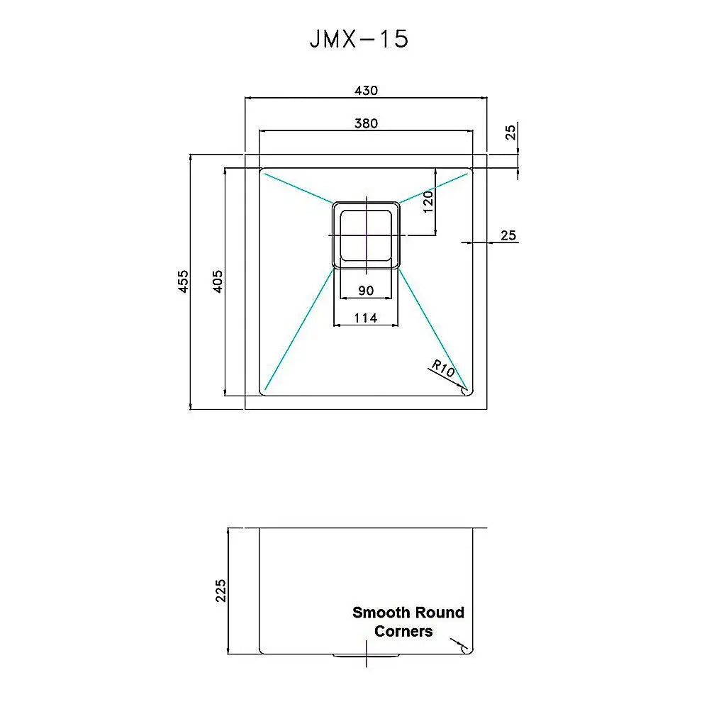 430x455mm Handmade 1.5mm Stainless Steel Undermount / Topmount Kitchen Sink with Square Waste - Furniture > Bathroom >