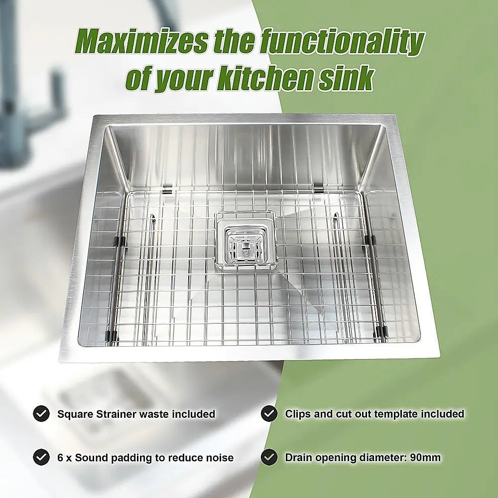430x455mm Handmade 1.5mm Stainless Steel Undermount / Topmount Kitchen Sink with Square Waste - Furniture > Bathroom >