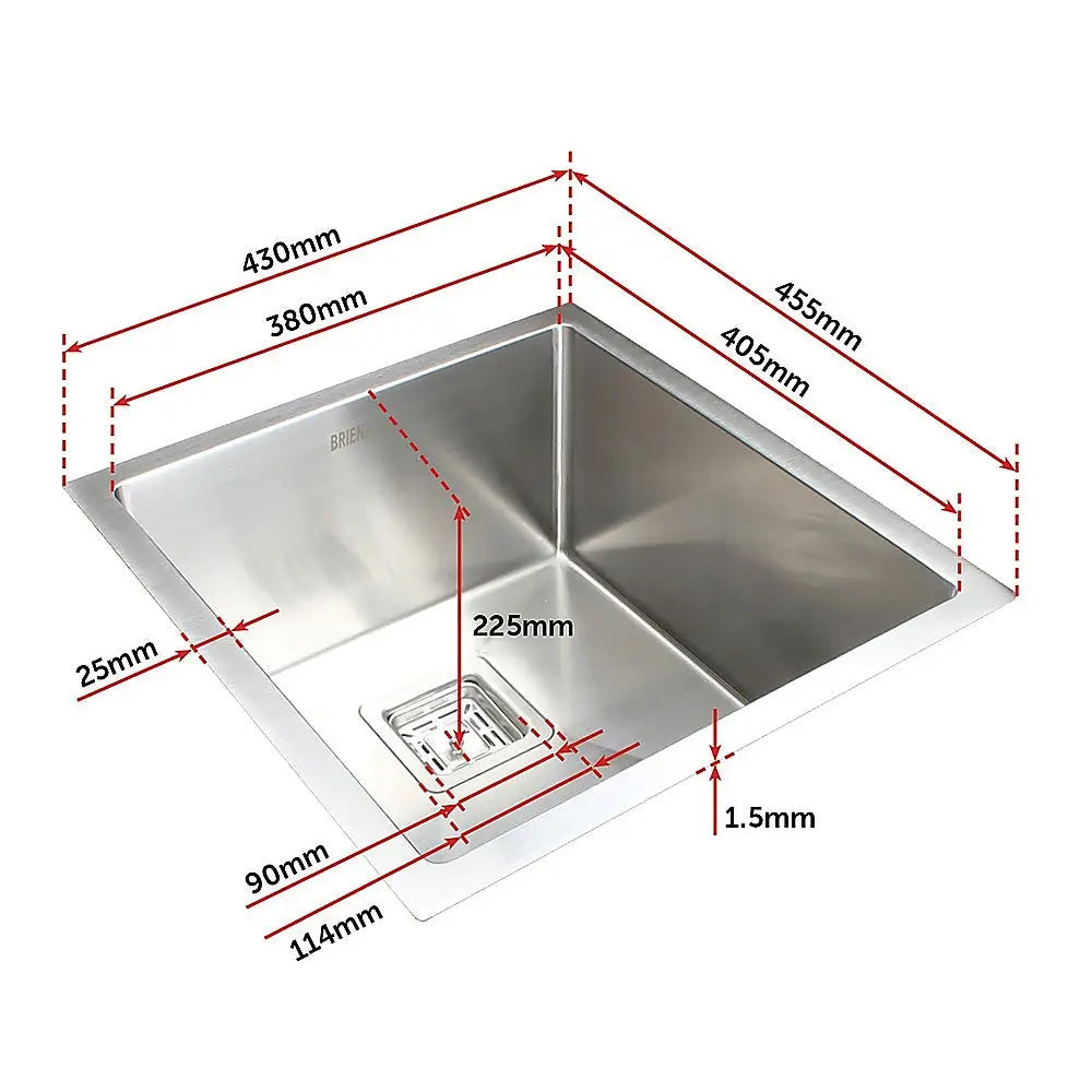 430x455mm Handmade 1.5mm Stainless Steel Undermount / Topmount Kitchen Sink with Square Waste - Furniture > Bathroom >