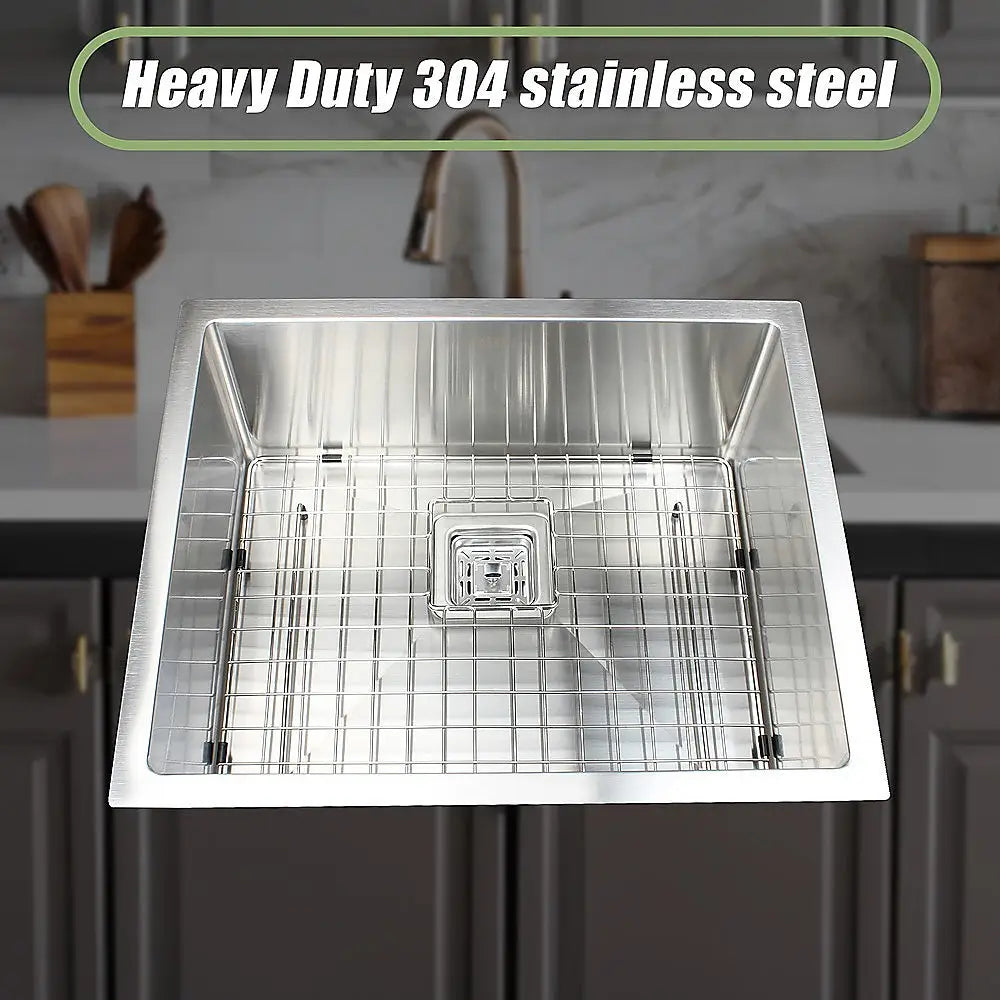 430x455mm Handmade 1.5mm Stainless Steel Undermount / Topmount Kitchen Sink with Square Waste - Furniture > Bathroom >