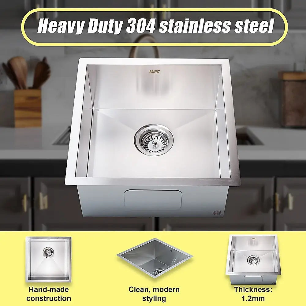 440x440mm Handmade Stainless Steel Undermount / Topmount Kitchen Laundry Sink with Waste - Furniture > Bathroom > Sinks