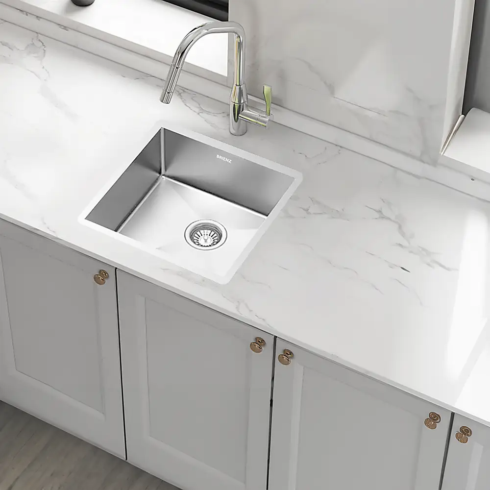 440x440mm Handmade Stainless Steel Undermount / Topmount Kitchen Laundry Sink with Waste - Furniture > Bathroom > Sinks
