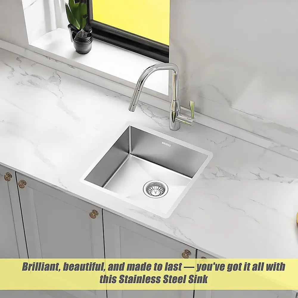 440x440mm Handmade Stainless Steel Undermount / Topmount Kitchen Laundry Sink with Waste - Furniture > Bathroom > Sinks