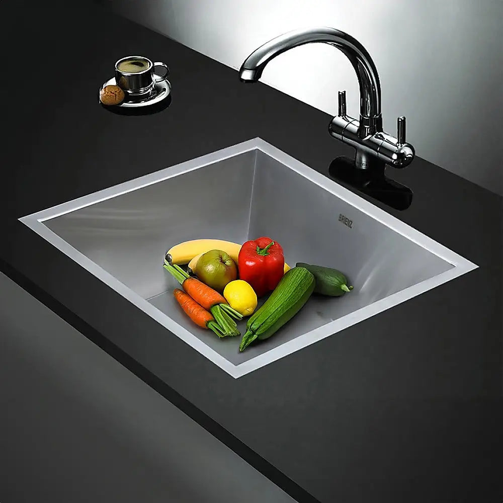 440x440mm Handmade Stainless Steel Undermount / Topmount Kitchen Laundry Sink with Waste - Furniture > Bathroom > Sinks