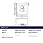 440x440mm Handmade Stainless Steel Undermount / Topmount Kitchen Laundry Sink with Waste - Furniture > Bathroom > Sinks
