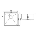 490x440mm Handmade Stainless Steel Undermount / Topmount Kitchen Laundry Sink with Waste - Furniture > Bathroom > Sinks