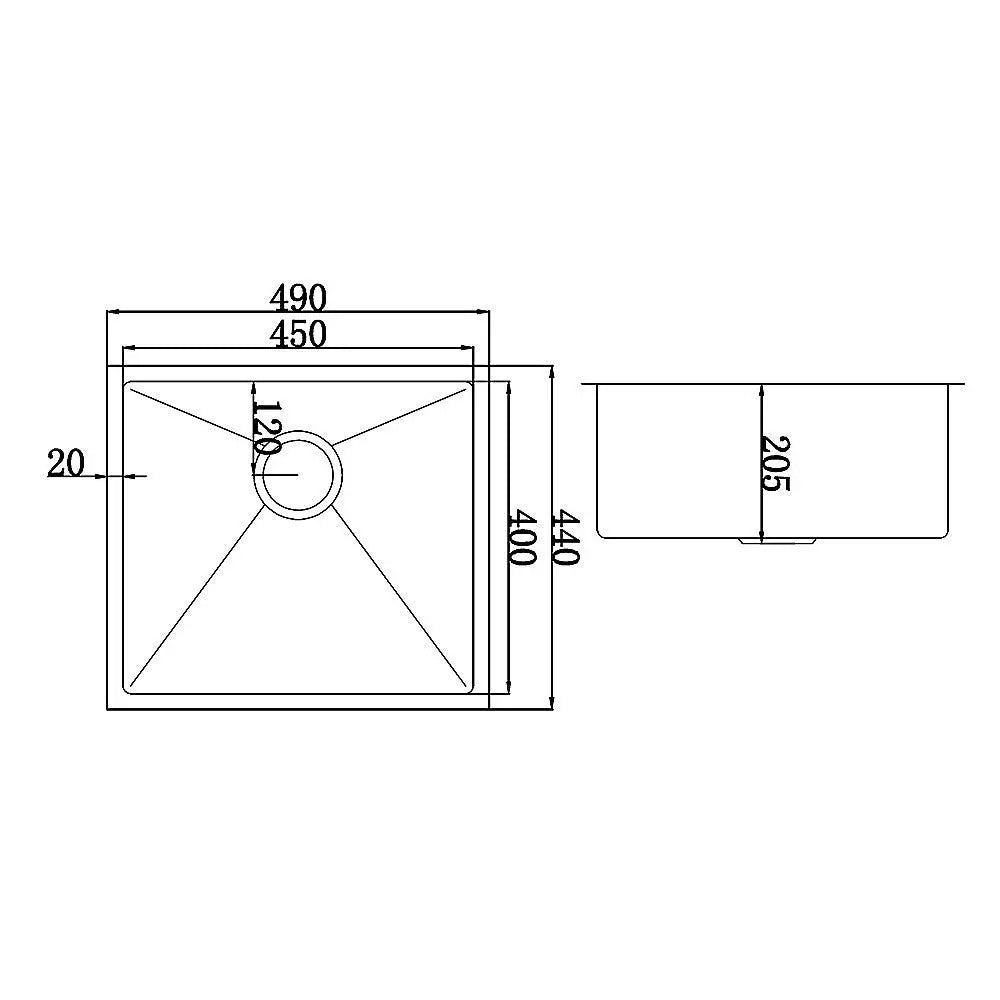 490x440mm Handmade Stainless Steel Undermount / Topmount Kitchen Laundry Sink with Waste - Furniture > Bathroom > Sinks